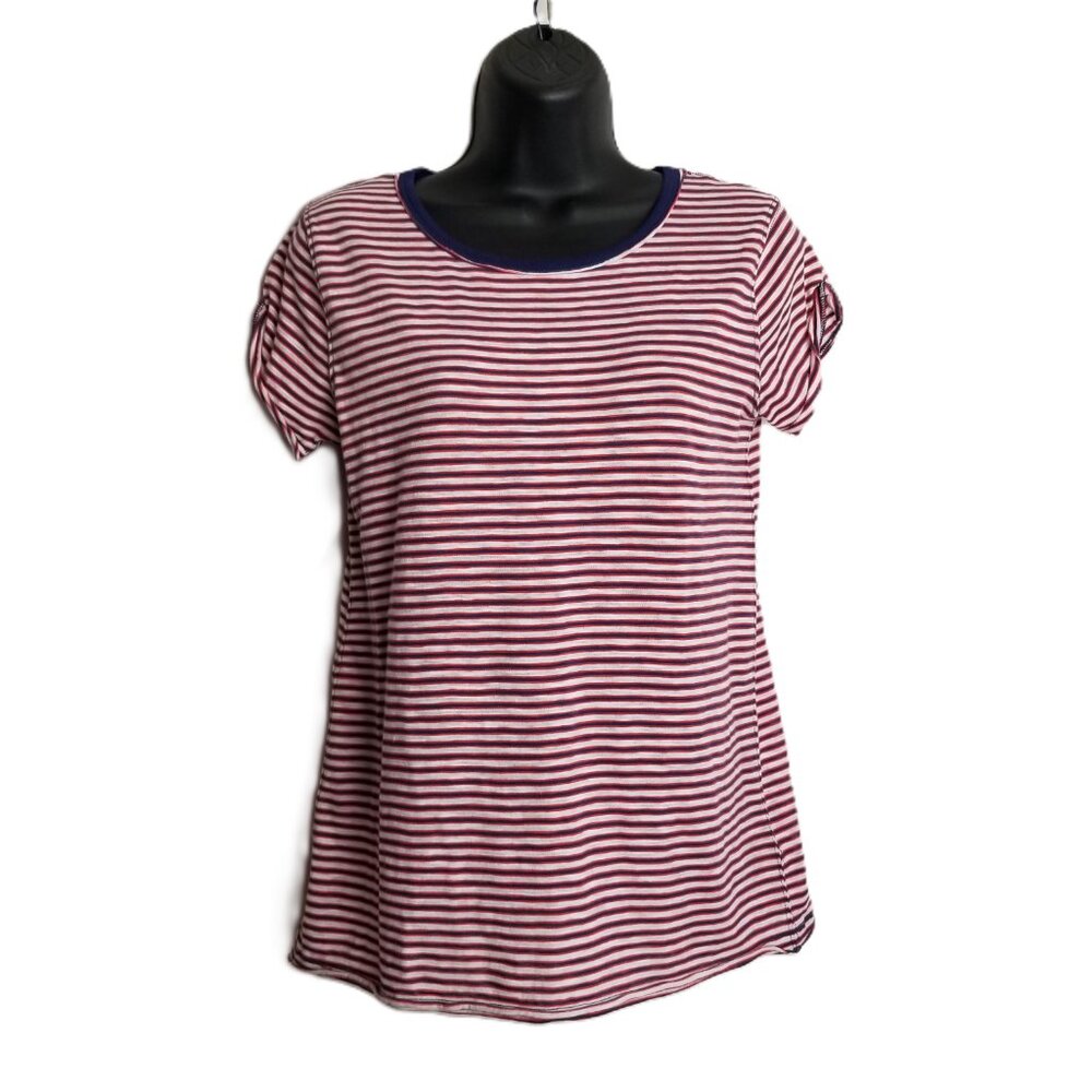 Free People Striped Tee Small Red White Blue Short Sleeve Nautical Coastal NWT